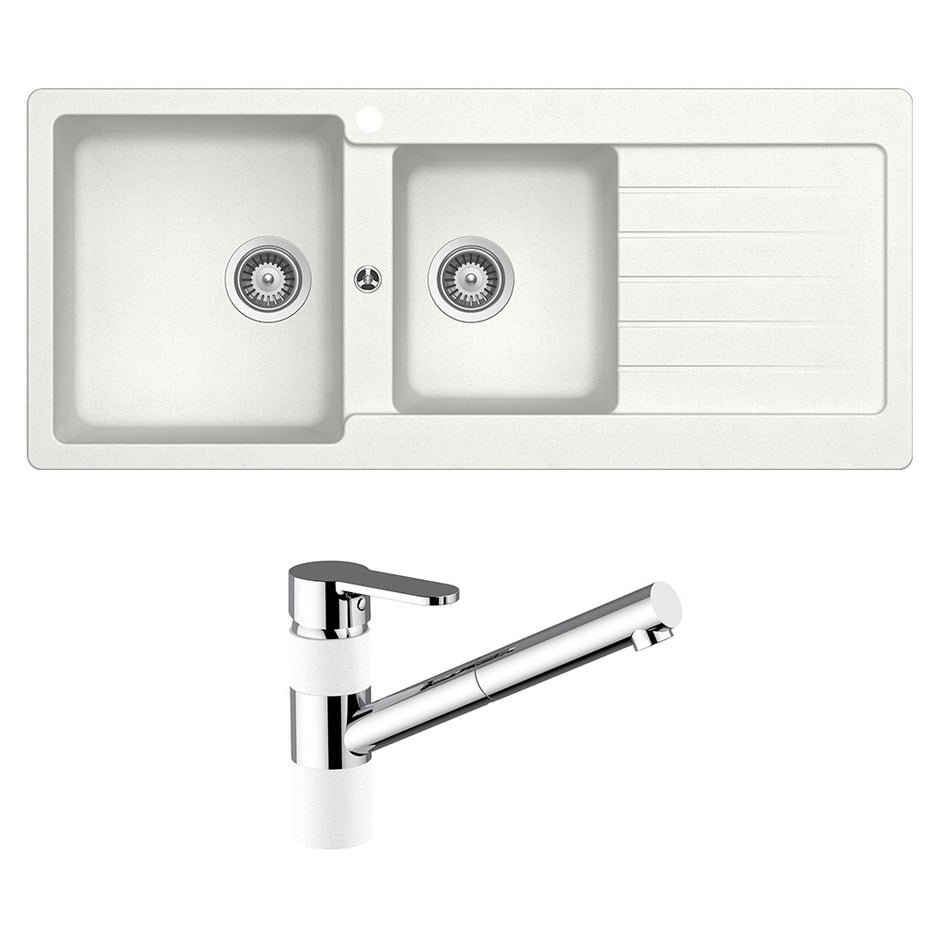 Schock Typos 1 and 3/4 Left Hand Bowl with Drainer 1TH and 400710A Kitchen Mixer Alpina
