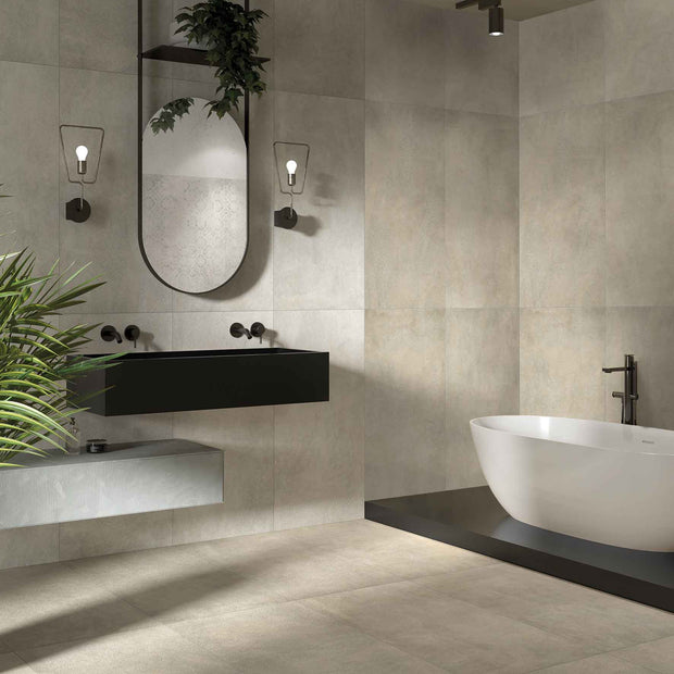 Theatro Bone Porcelain Tiles in a room setting