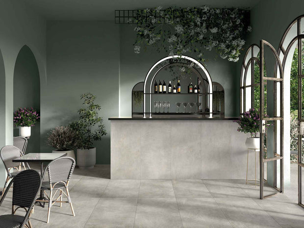 Theatro White Porcelain Tiles in a room setting