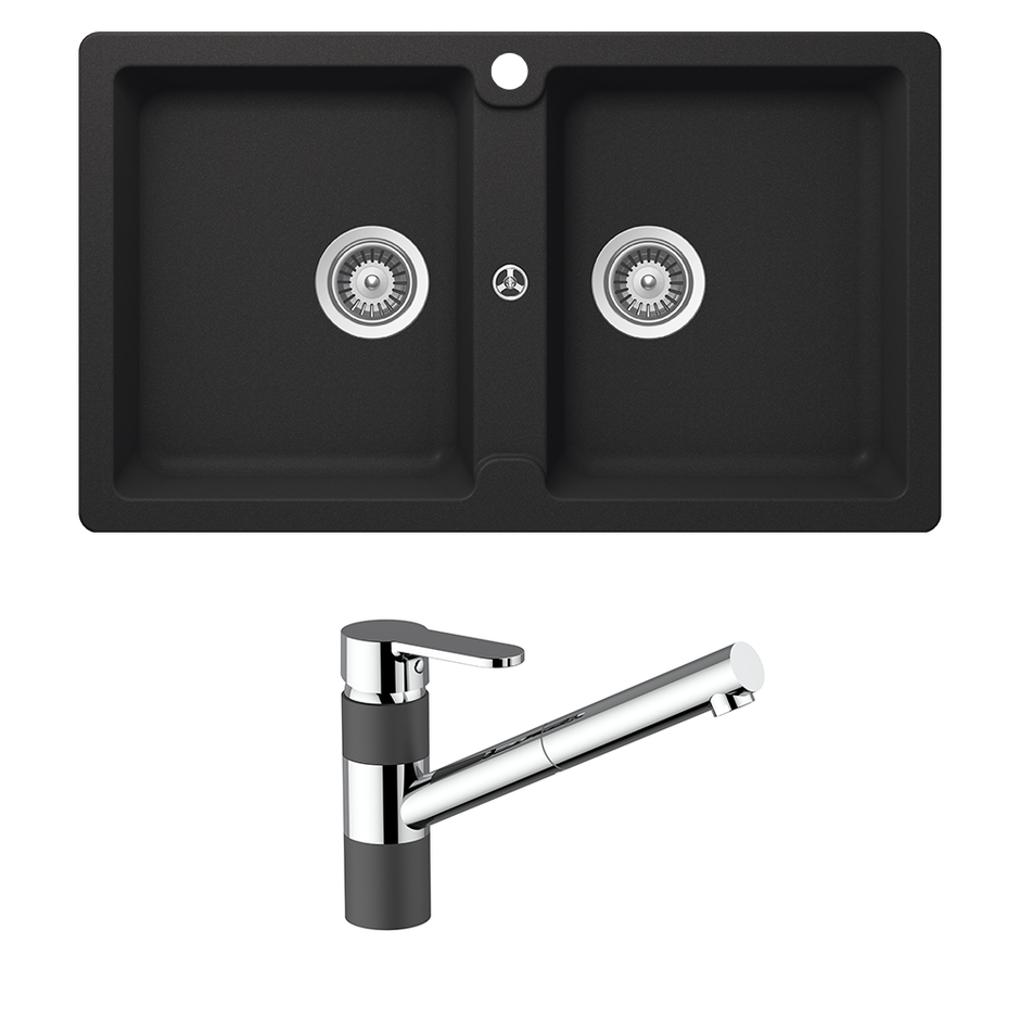 Schock Typos Double Bowl and 400710B Pull Out Kitchen Mixer Onyx