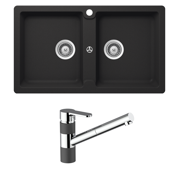 Schock Typos Double Bowl and 400710B Pull Out Kitchen Mixer Onyx