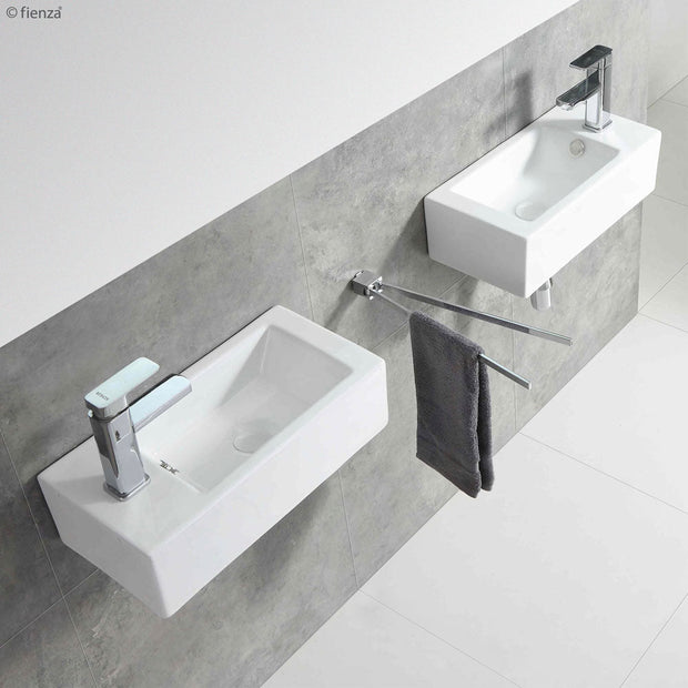 Fienza Linea Right-Hand Wall Basin, Gloss White wall hung vanity