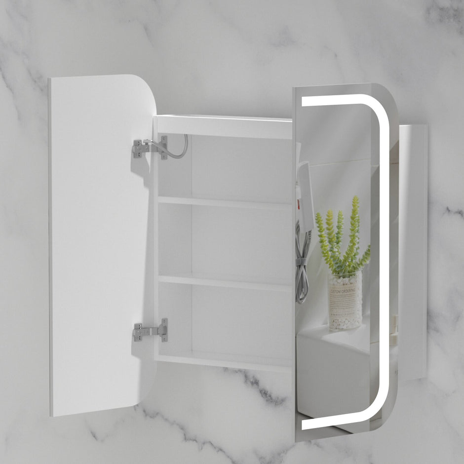 Navona Carysil Grand Rounded Rectangle LED Shaving Cabinet 750 x 800mm Matte White