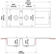 Navona Enigma D200 Double Bowl Granite Sink with Drainer 1160 x 500 x 200mm technical drawing