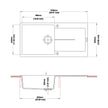 Navona Enigma D100L Single Bowl Granite Sink with Drainer 1000 x 500 x 200mm technical drawing