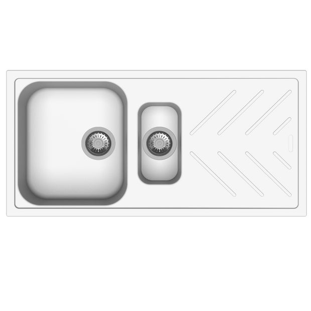Navona New Beethoven D150 One and a Half Bowl Granite Sink with Drainer 1000 x 500 x 200mm Snova White
