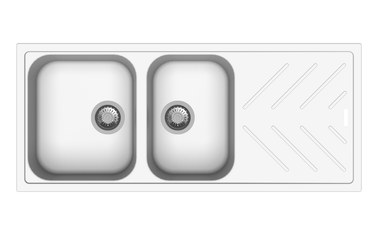 Navona New Beethoven D200 Double Bowl Granite Sink with Drainer 1160 x 500 x 200mm Snova White