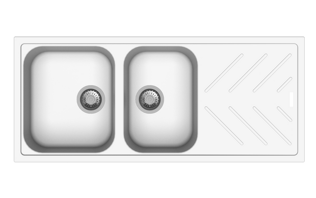 Navona New Beethoven D200 Double Bowl Granite Sink with Drainer 1160 x 500 x 200mm Snova White