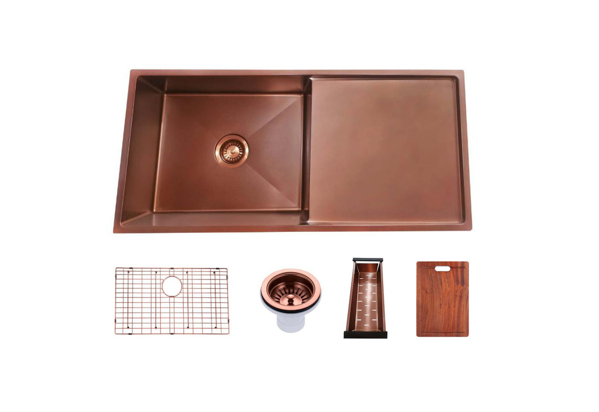 Navona TWM4 Handmade Single Bowl Sink with Drainer 960 x 450 x 230mm Rose Gold
