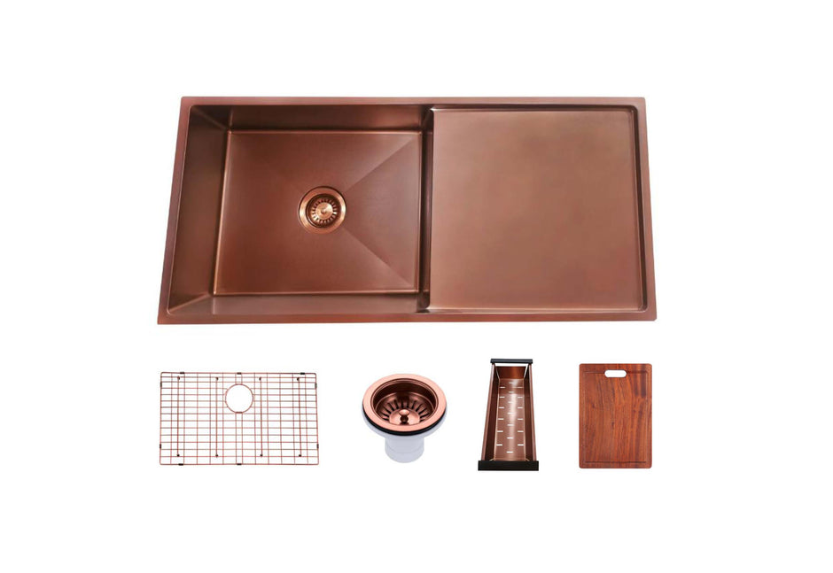 Navona TWM4 Handmade Single Bowl Sink with Drainer 960 x 450 x 230mm Rose Gold