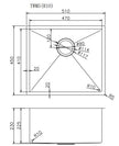 Navona TWM5 Handmade Single Bowl Sink 510 x 450 x 230mm technical drawing