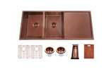 Navona TWM9 Handmade Double Bowl Sink with Drainer 1160 x 460 x 230mm Rose Gold