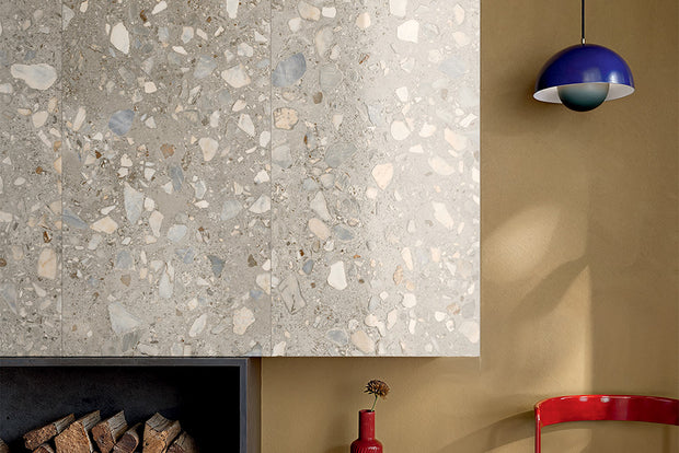The Rocks Autumn Terrazzo Look Porcelain Tiles in a room setting