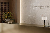 The Rocks Summer Terrazzo Look Porcelain Tiles in a room setting