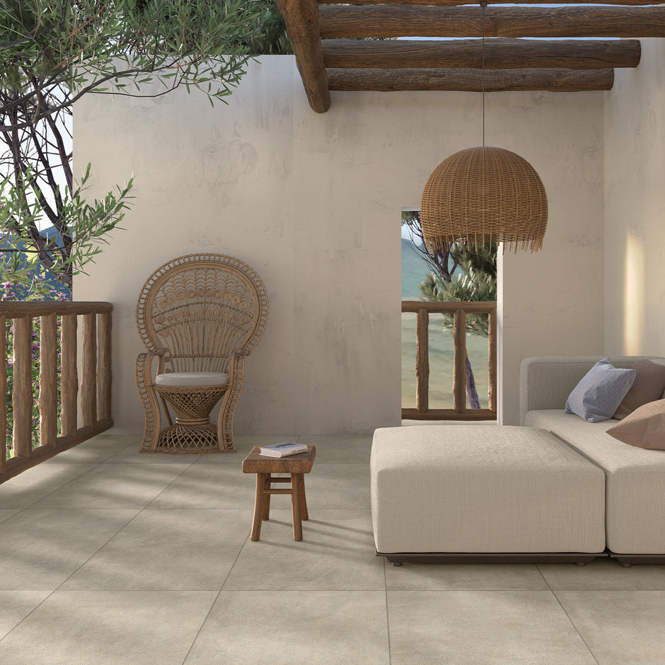 Theatro Bone Porcelain Tiles in a room setting