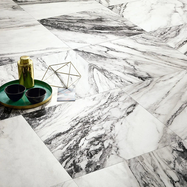 Touche Zebre Marble Look Porcelain Tiles in a room setting
