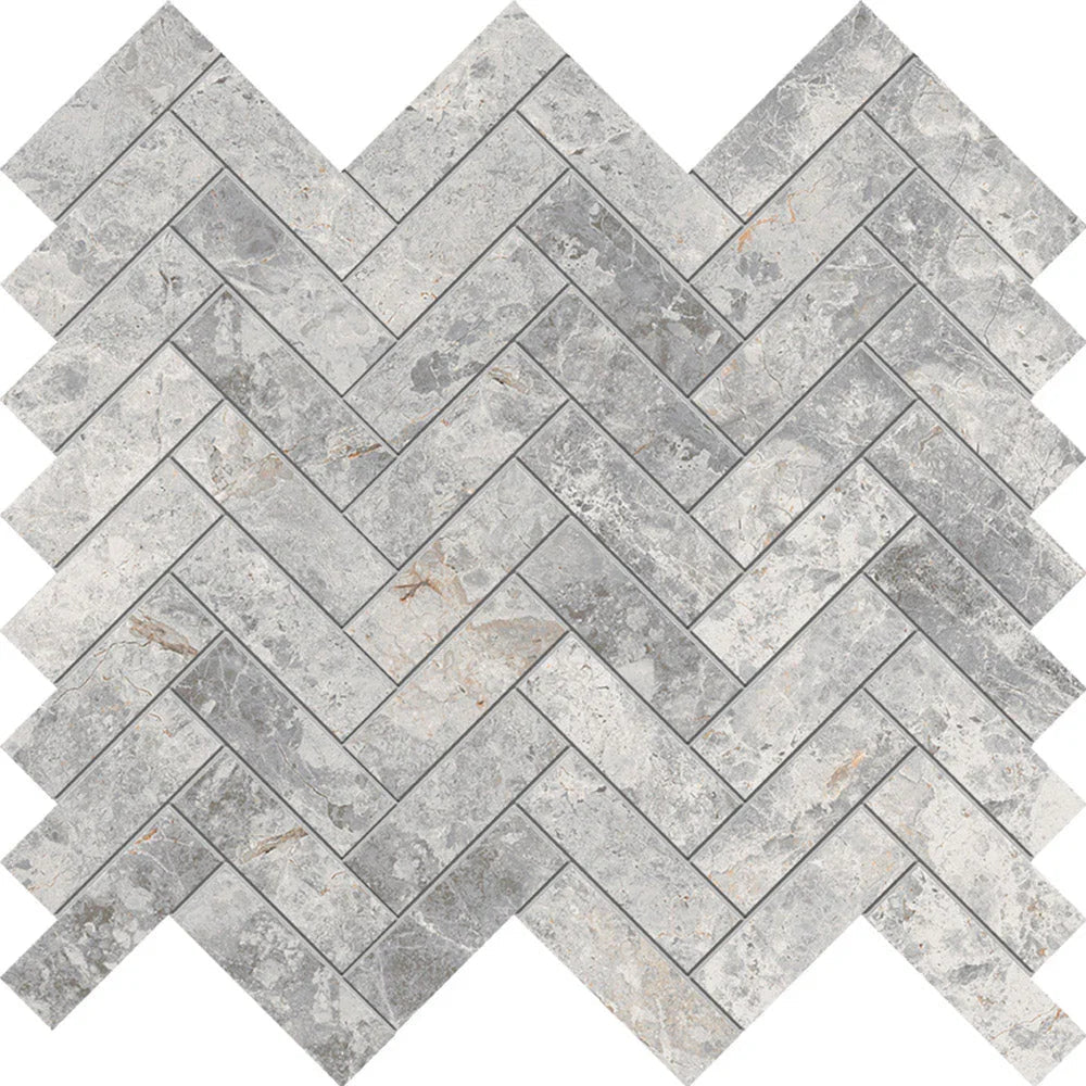 Tundra Grey Herringbone Matt SmoothGrip Porcelain Mosaic tile