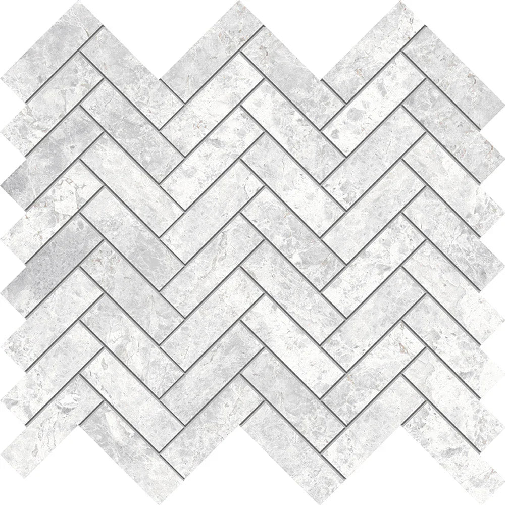 Tundra White Herringbone Matt SmoothGrip Porcelain Mosaic tile