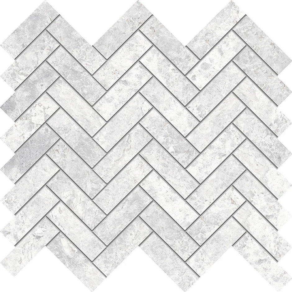 Tundra White Herringbone Matt SmoothGrip Porcelain Mosaic tile