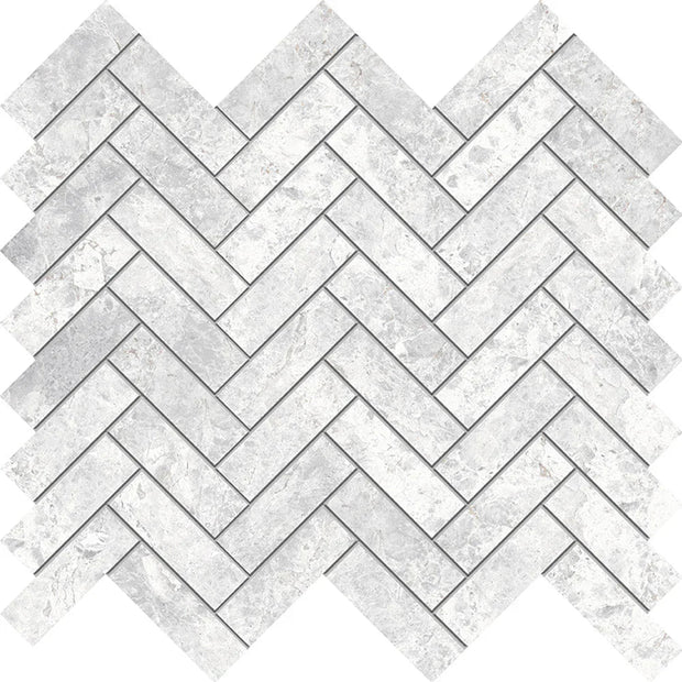 Tundra White Herringbone Matt SmoothGrip Porcelain Mosaic tile