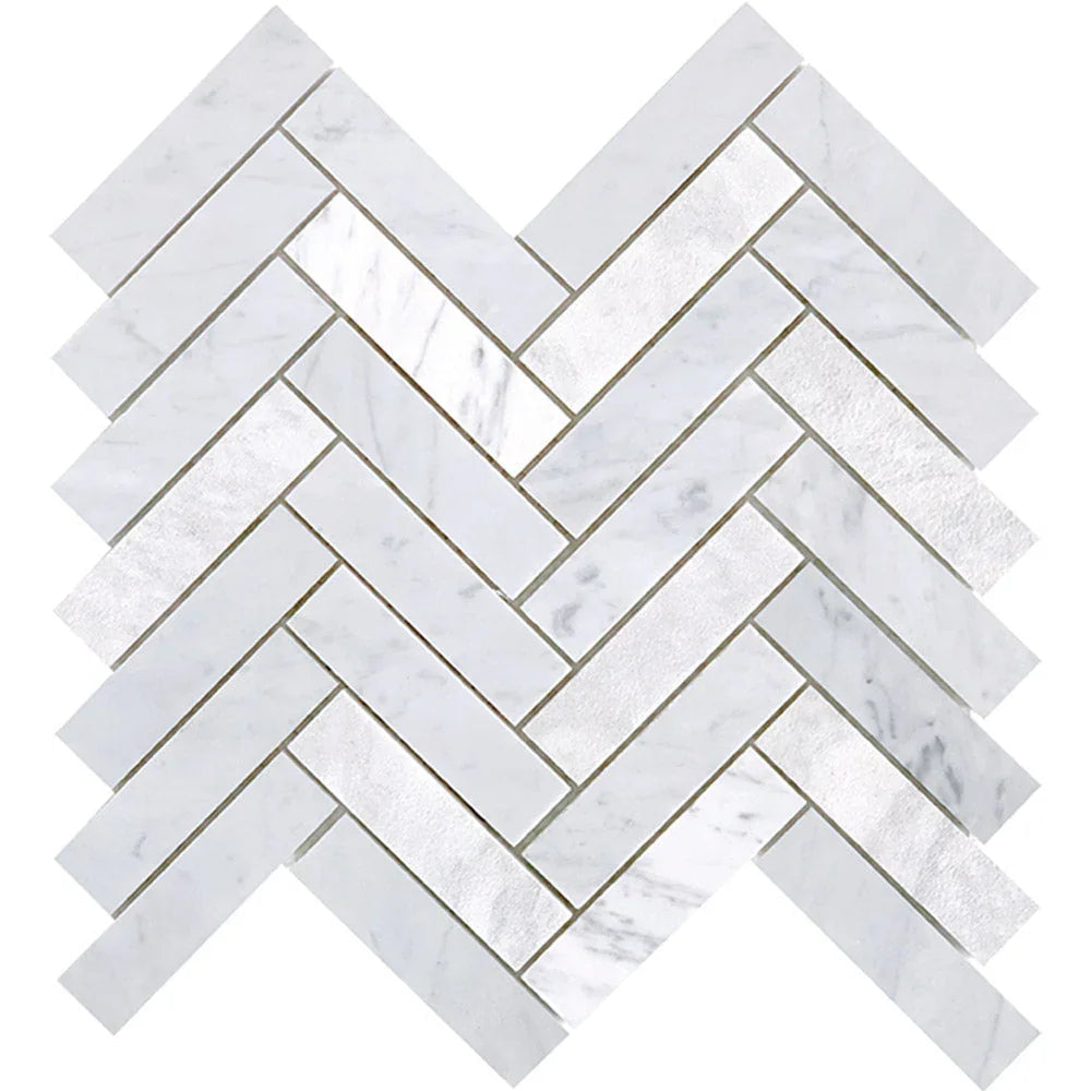 Tuscany Carrara Herringbone Marble Mosaic Long Herringbone tile