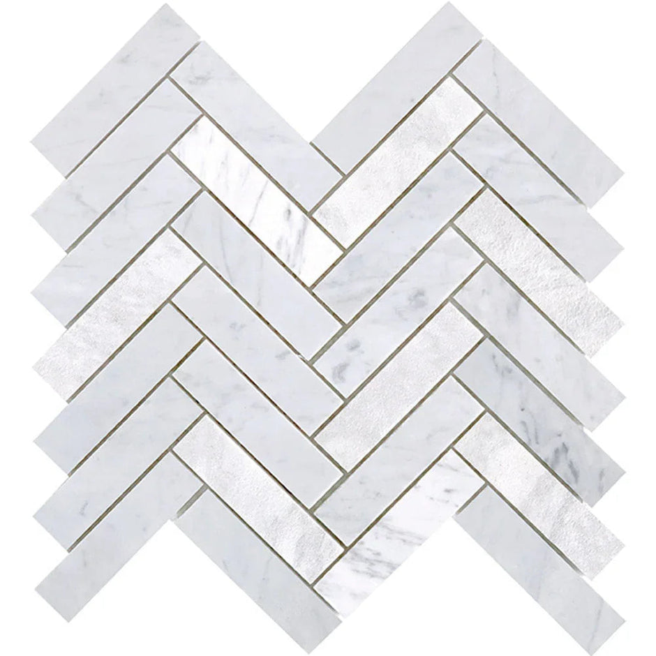 Tuscany Carrara Herringbone Marble Mosaic Long Herringbone tile