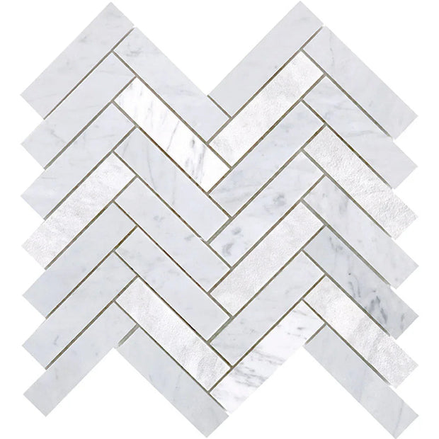 Tuscany Carrara Herringbone Marble Mosaic Long Herringbone tile