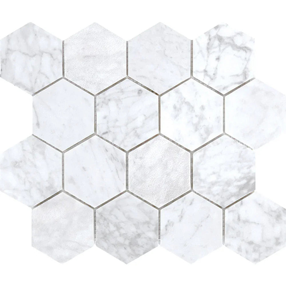 Tuscany Carrara Hexagon Marble Mosaic Large Hexagon tile