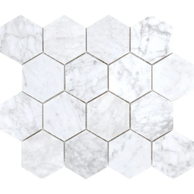 Tuscany Carrara Hexagon Marble Mosaic Large Hexagon tile
