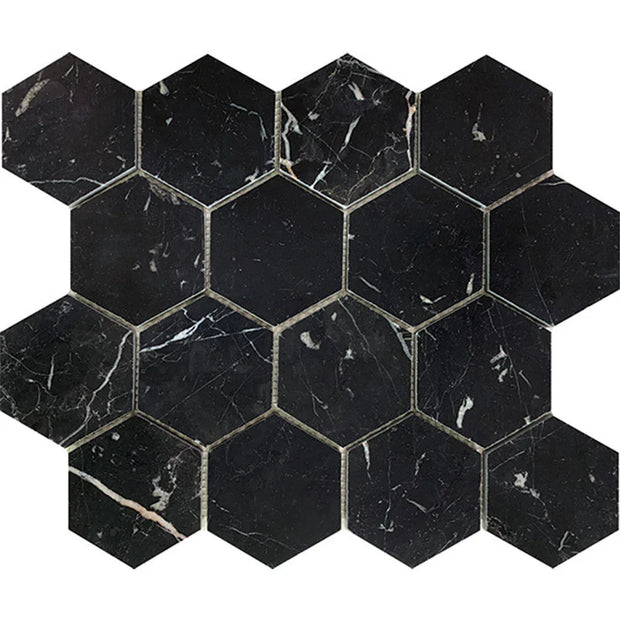 Tuscany Nero Marquina Large Hexagon Marble Mosaic tile
