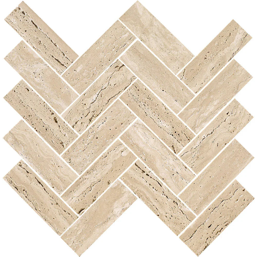 Tuscany Travertine Herringbone Stone Mosaic Long Herringbone tile