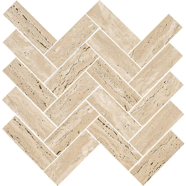 Tuscany Travertine Short Herringbone Marble Look Porcelain Tiles Long Herringbone tile