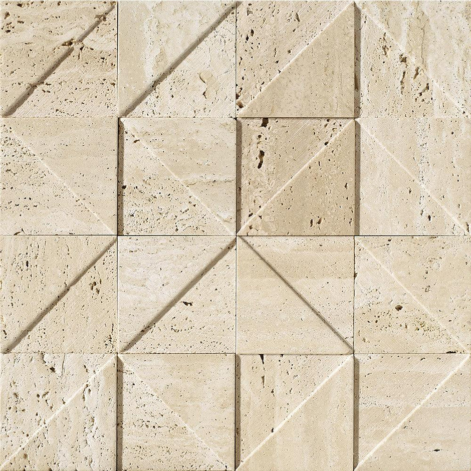 Tuscany Travertine Square Stone Mosaic Triangle Collage tile