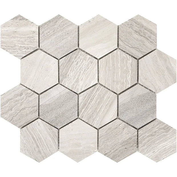 Tuscany Wood Grey Light Large Hexagon Marble Look Porcelain Tiles tile