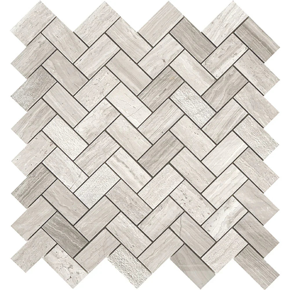 Tuscany Wood Grey Light Short Herringbone Marble Mosaic tile