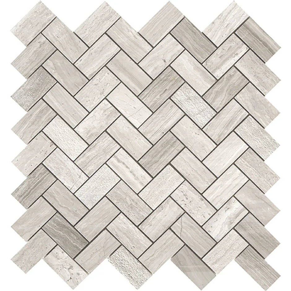 Tuscany Wood Grey Light Short Herringbone Marble Mosaic tile
