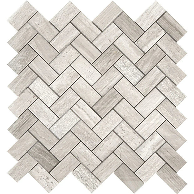 Tuscany Wood Grey Light Short Herringbone Marble Look Porcelain Tiles tile