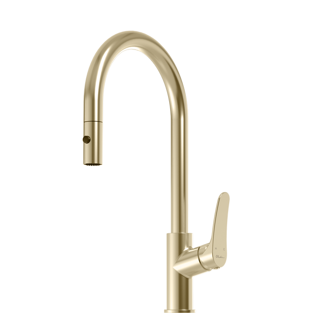 Verona Pull Out Goose Neck Spray Mixer in Classic Gold