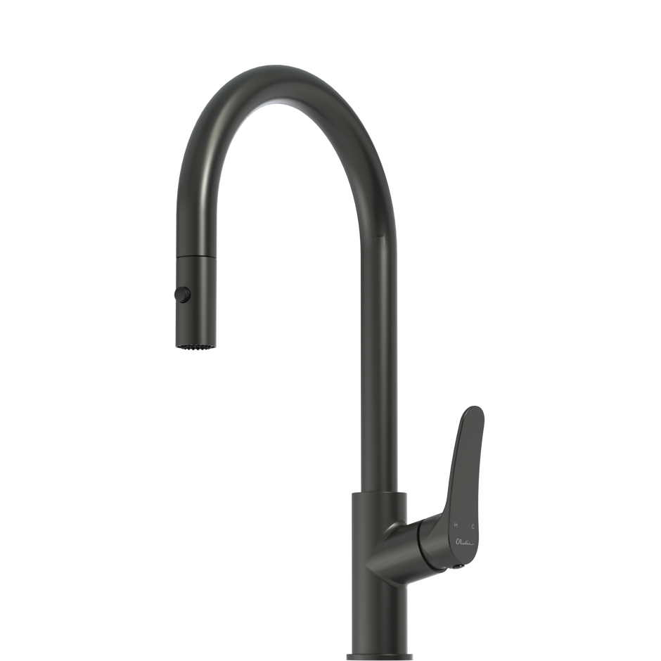 Verona Pull Out Goose Neck Spray Mixer in Gunmetal
