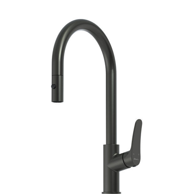 Verona Pull Out Goose Neck Spray Mixer in Gunmetal