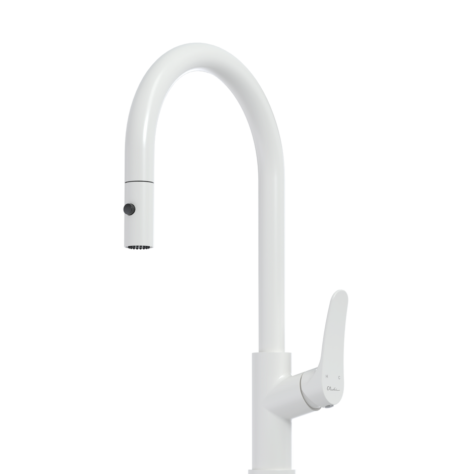 Verona Pull Out Goose Neck Spray Mixer in White