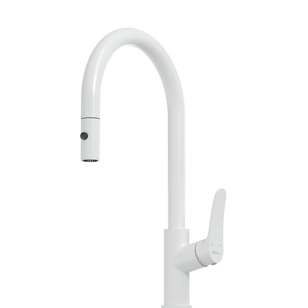 Verona Pull Out Goose Neck Spray Mixer in White