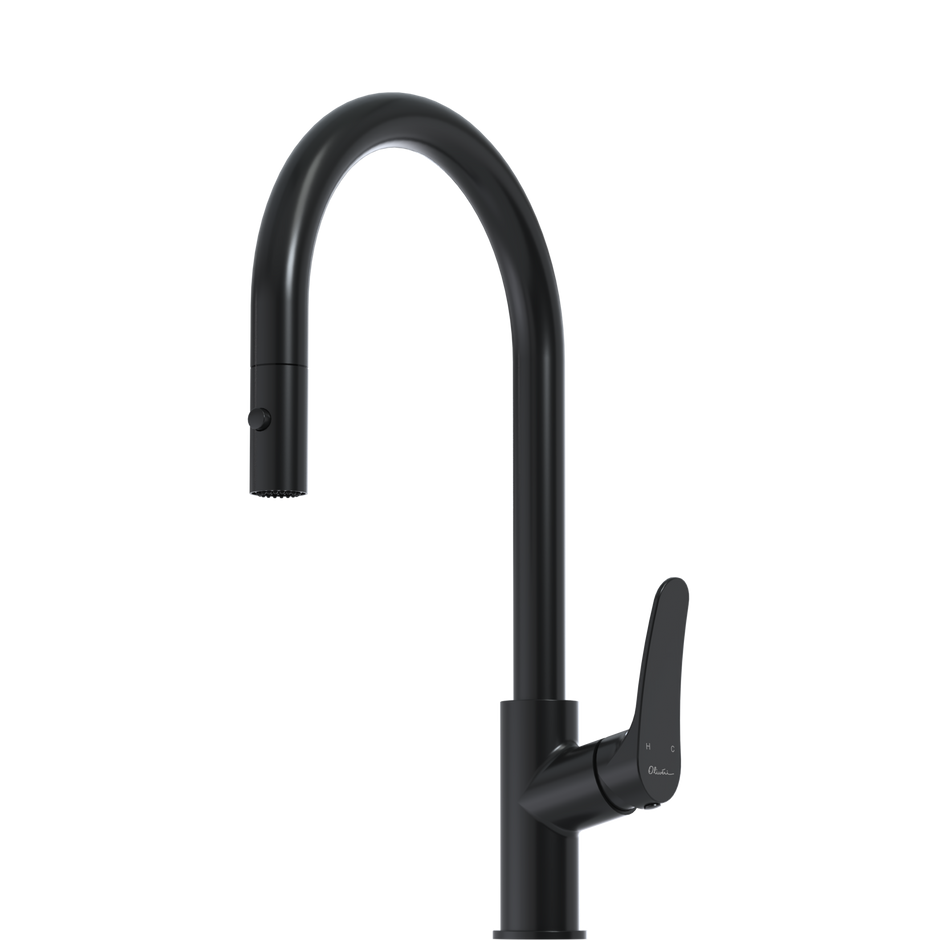 Verona Pull Out Goose Neck Spray Mixer in Matte Black