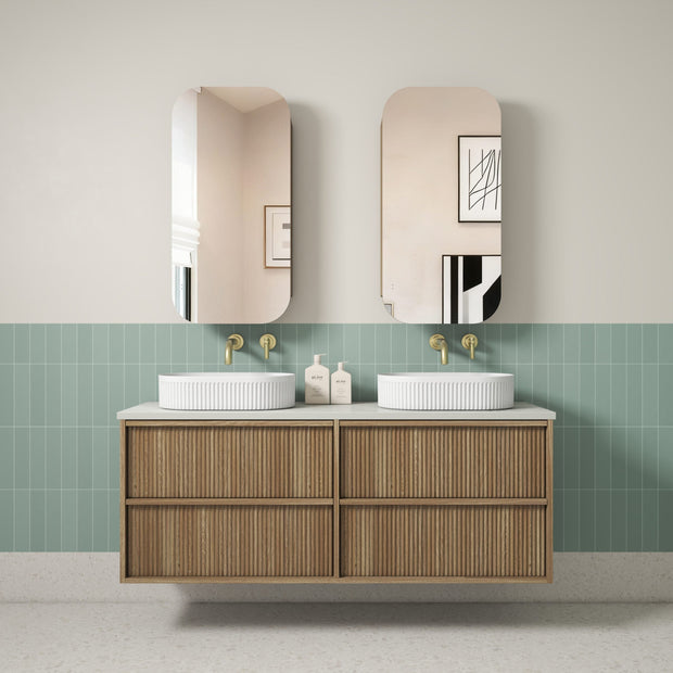 Venetta Fluted Framed Wall Hung Harvest Oak 1500mm