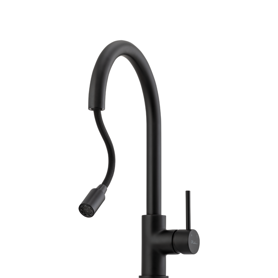 Venice Pull Out Goose Neck Mixer in Matte Black view 2