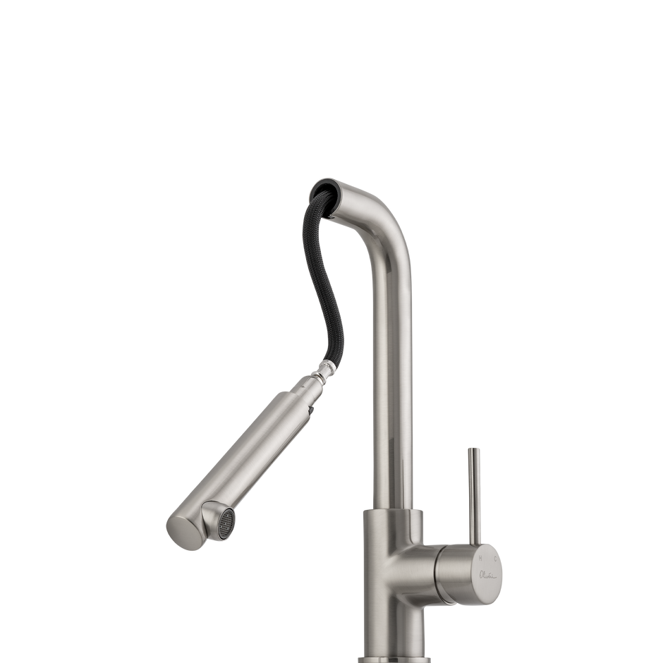 Venice Pull Out Right Angle Mixer in Brushed Nickel view 2