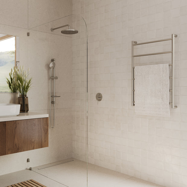 Venice Stainless Steel Heated Towel Ladder in a styled room
