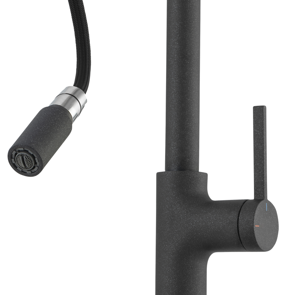 Vilo Goose Neck Pull Out Mixer in Black Granite view 3