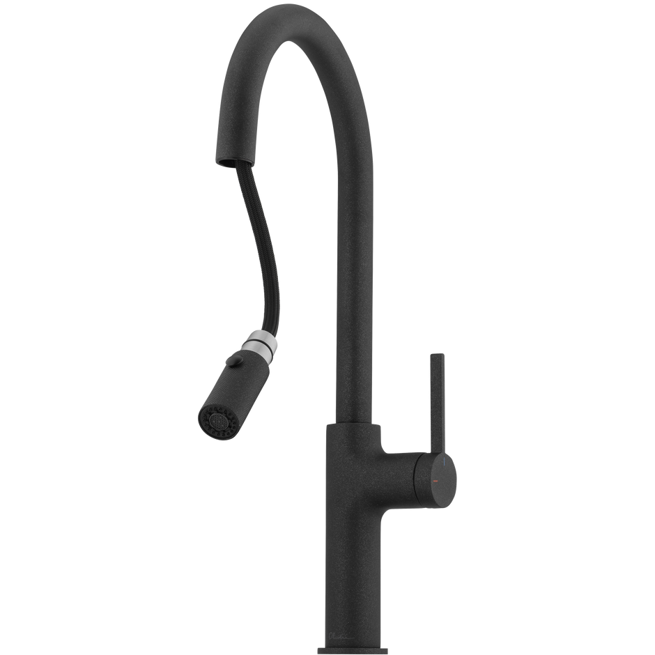 Vilo Goose Neck Pull Out Spray Mixer in Black Granite view 2