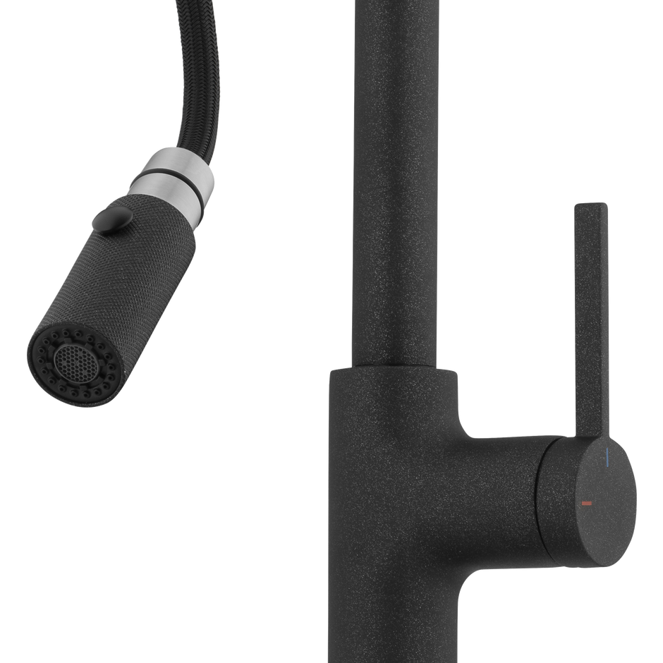Vilo Goose Neck Pull Out Spray Mixer in Black Granite view 3